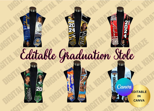 Editable Graduation Stole Template Bundle-5 Designs (CANVA)