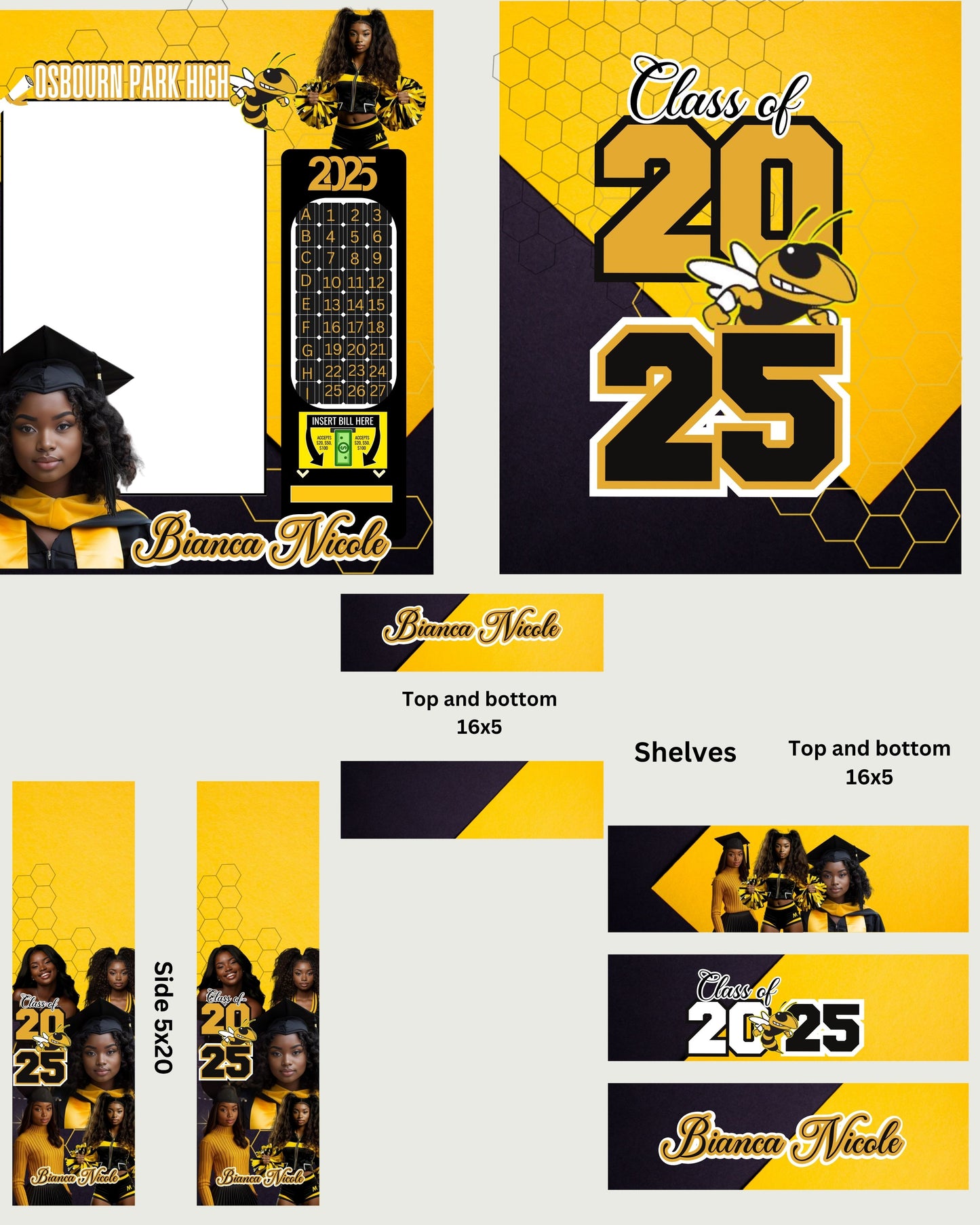 Editable Grad Vending Machine Template & Design - (Canva Yellow)